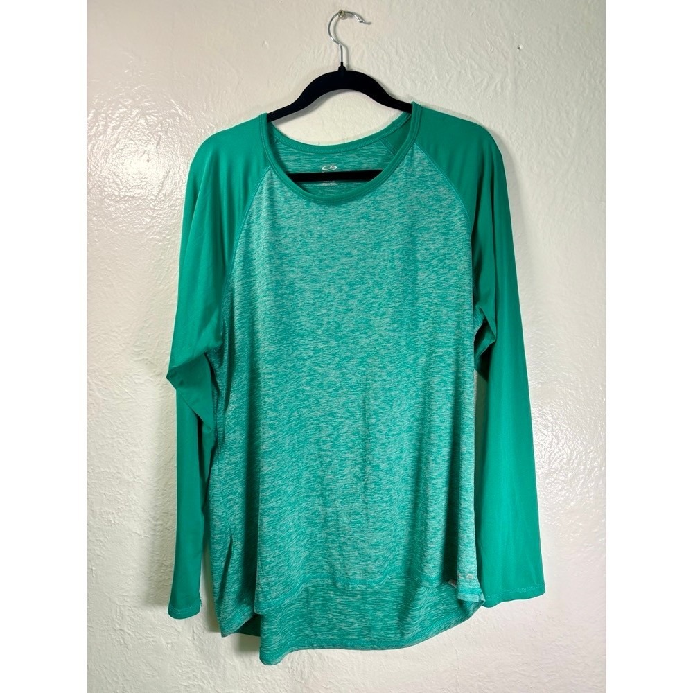 Champion Duo Dry Long Sleeve Shirt Womens XL Green Heathered Raglan Athleisure
